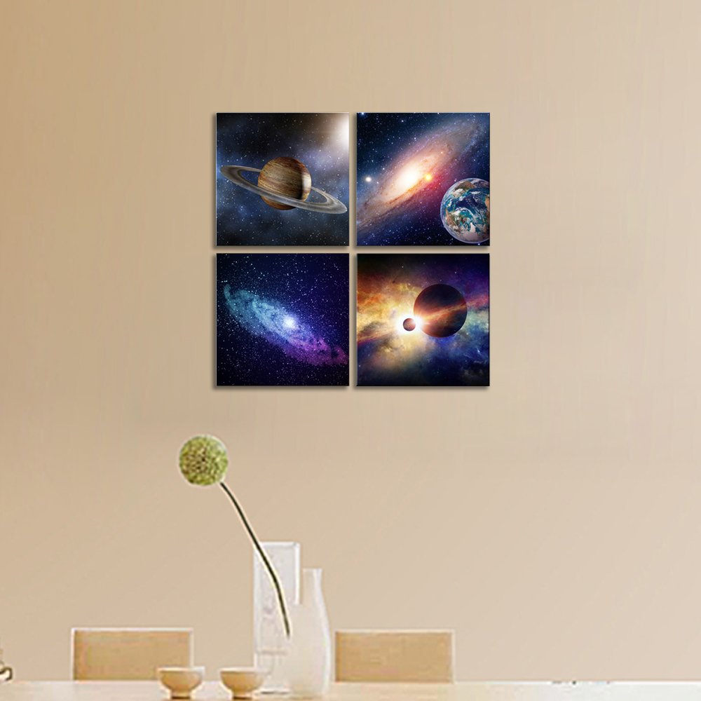 Wieco Art Giclee Canvas Prints Wall Art Space Pictures For Bedroom Home Decorations Universal Magic Power Modern 4 Panels Contem