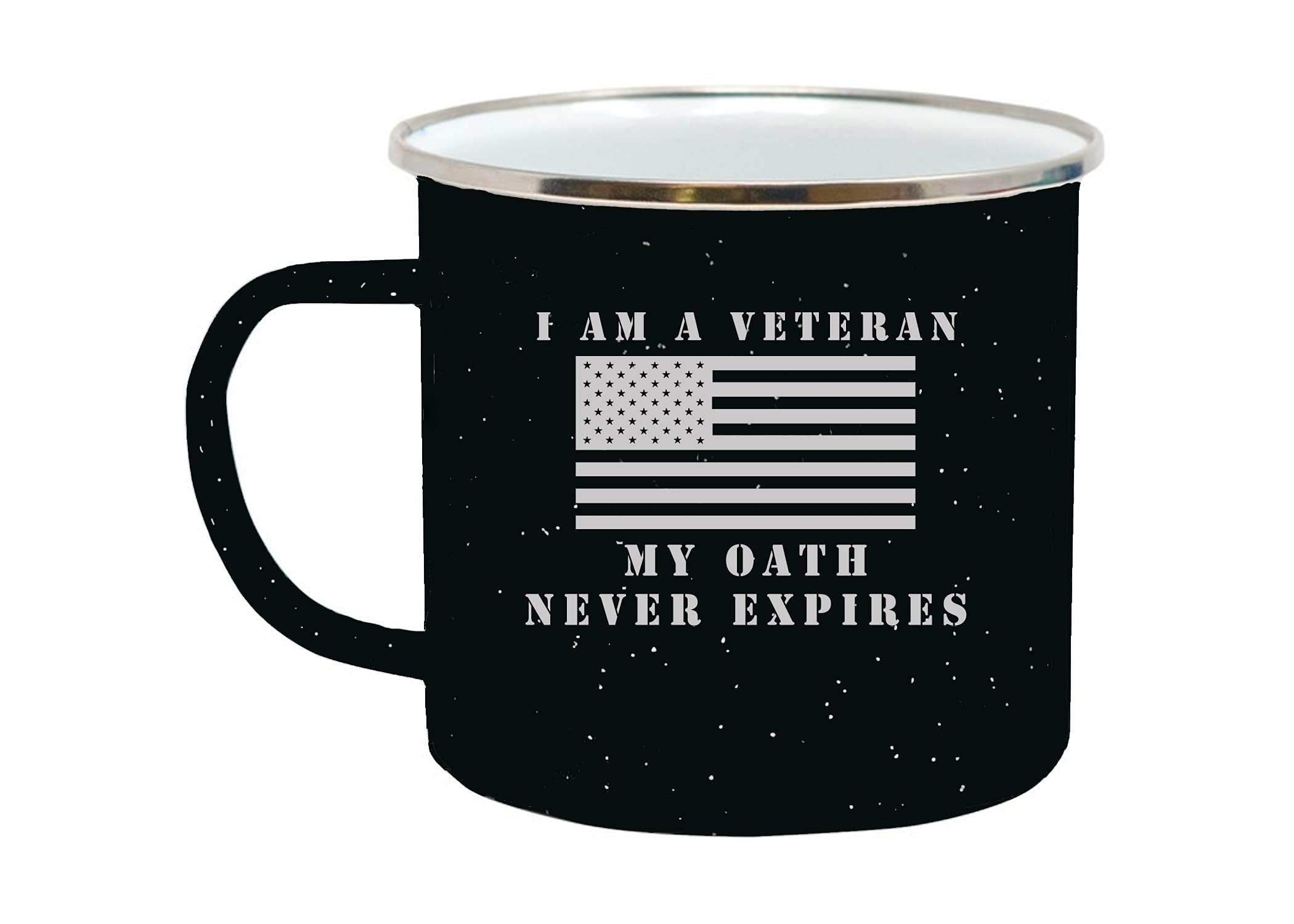 Rogue River Tactical Black Military Veteran Oath Camp Mug Enamel Camping Coffee Cup Gift For Vet 16oz Large