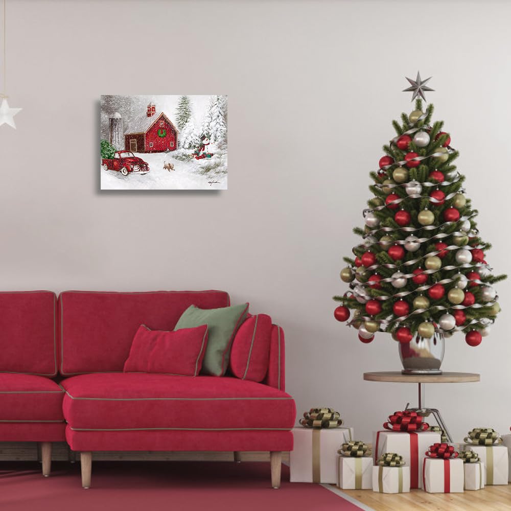 Kunstorner Christmas Wall Decor Red Truck Snowmen House Canvas Print Painting Wall Art Christmas Home D  Cor For Bathroom Bedroo