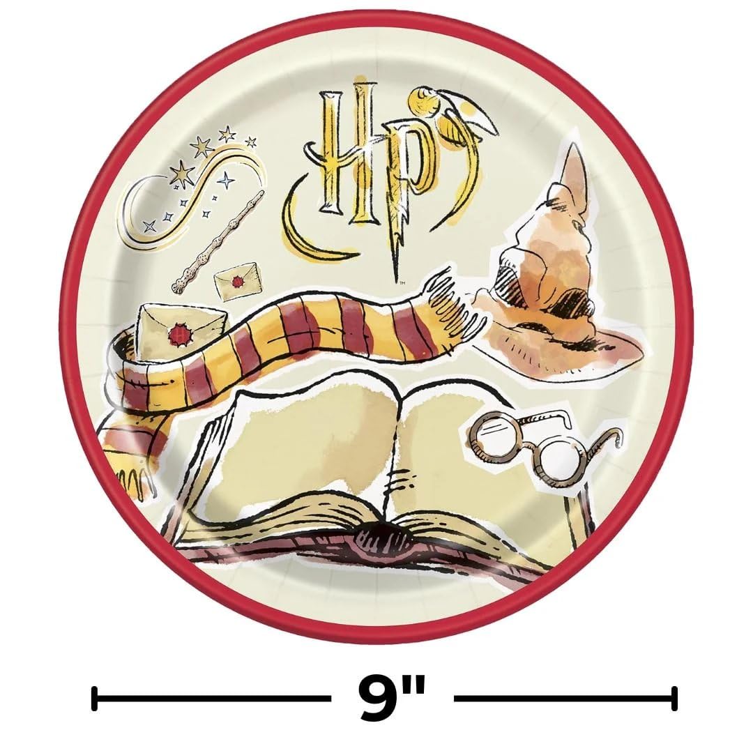Harry Potter Round Dinner Plates - 9'' | Magical Multicolor Design, Perfect Party Supplies For Birthday Celebrations & Themed Ev