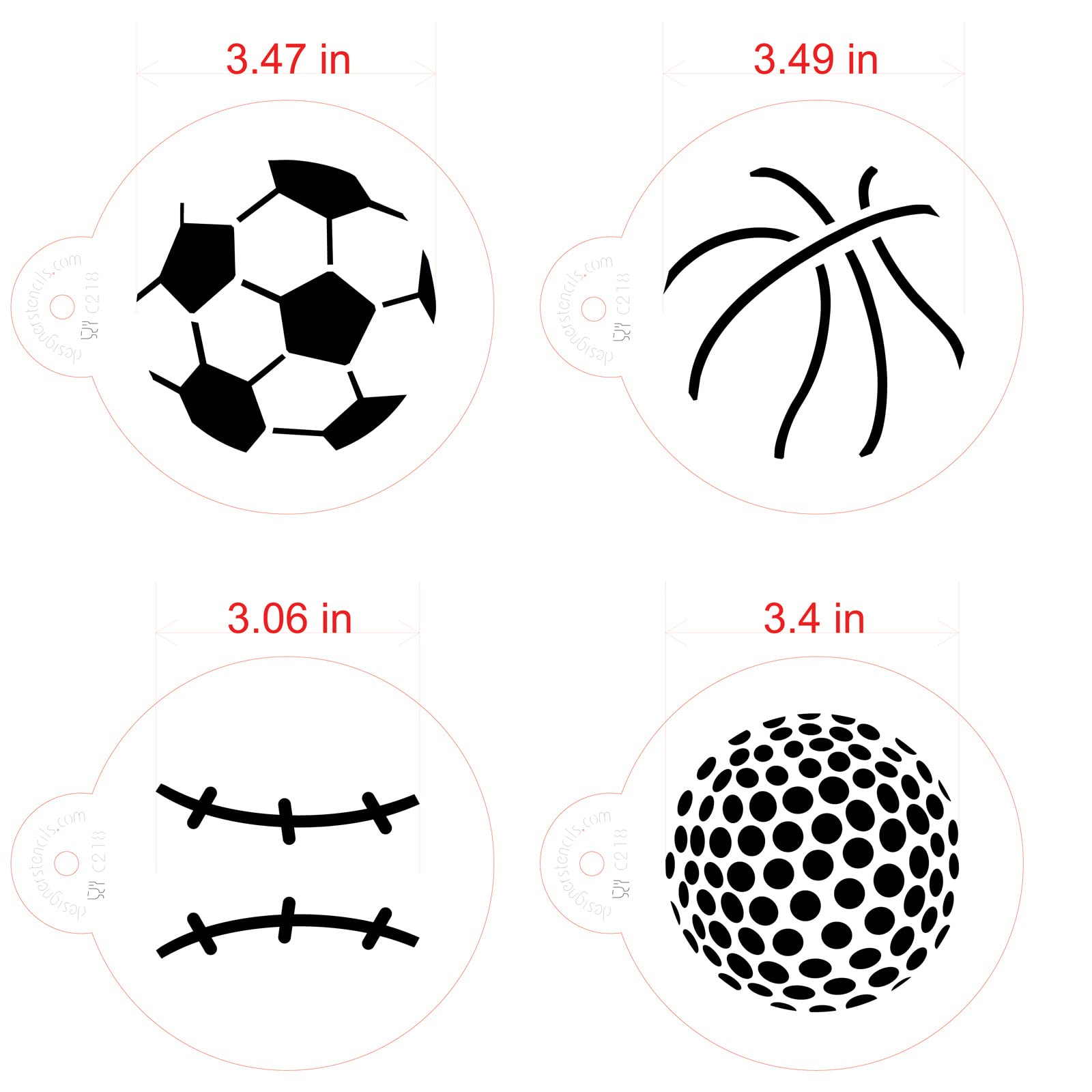 Designer Stencils Large Sports Ball Cookie Stencils (Basketball - Golf - Soccer - Baseball) , Beige/Semi-Transparent