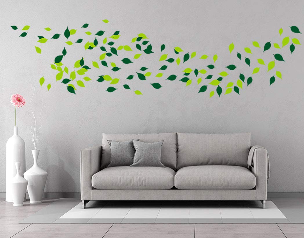 Leaves Wall Decal For Tree Wall Decor Room Decoration (Dark Green And Light Green)