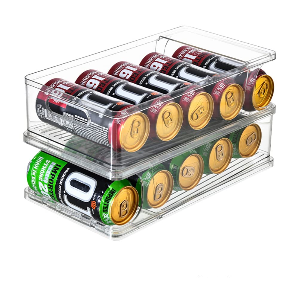 Xicennego 2-Tier Large Stackable Soda Can Organizer For Refrigerator - For Tall Cans Of 500Ml/17Oz - Fridge Can Organizer Dispen