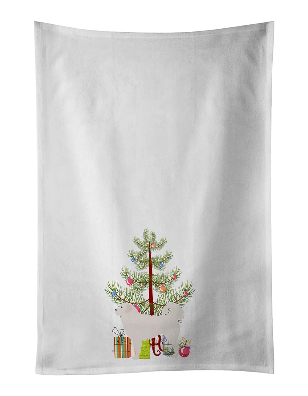 Polish Tatra Sheepdog Merry Christmas Tree White Kitchen Towel Set of 2