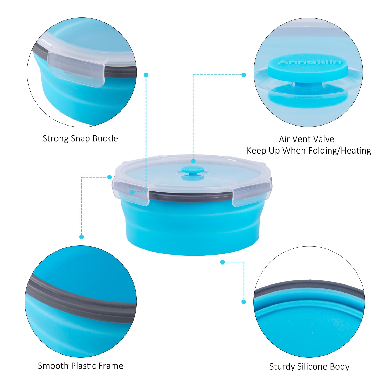 Collapsible Food Storage Containers With Airtight Lid & Vent, 40.5 Oz, Kitchen Stacking Silicone Collapsible Meal Container Set