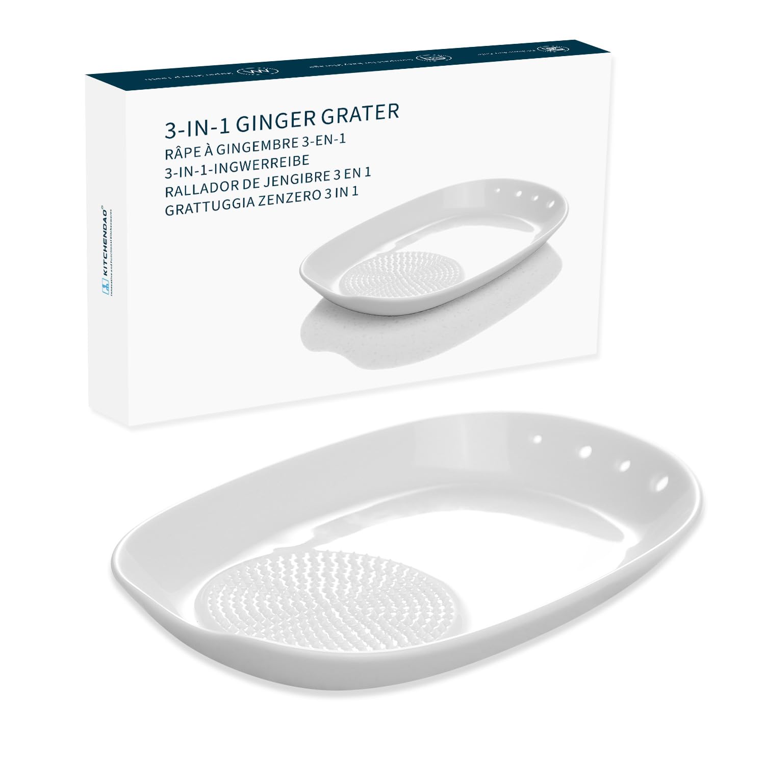 Kitchendao 3 In 1 Porcelain Ginger Grater Tool Spoon Rest Herb Stripper, 11X16.5Cm For Kitchen, Japanese Ceramic Garlic Grinding