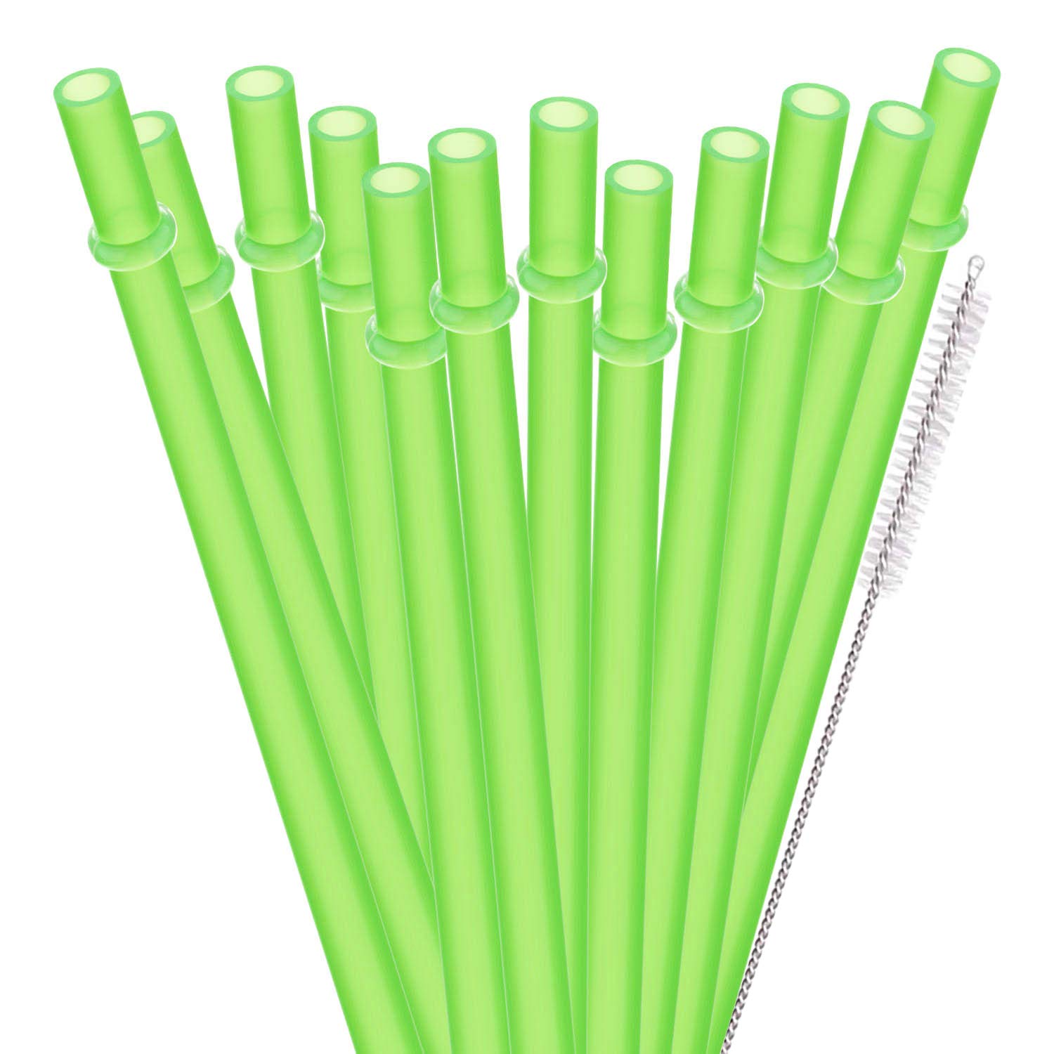Dakoufish 12 Piece 9 Inch Reusable Plastic Thick Drinking Straws BPA Free Mason Jar Straws Plain Color (9inch,Green)
