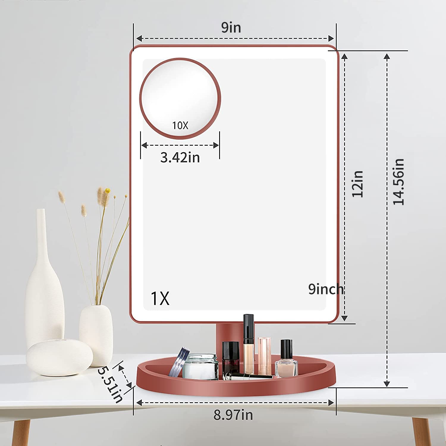 Funtouch Large Lighted Vanity Makeup Mirror, 14.56 In X 8.97 In, 88 Led, 360 Rotation Touch Screen, 10X Magnification Tabletop C