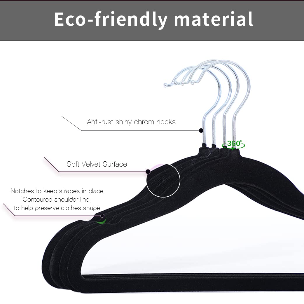 Veeyidd Kids Velvet Clothes Hangers, Non Slip Baby Hangers Black (11.6'' Inch - 40 Pack)