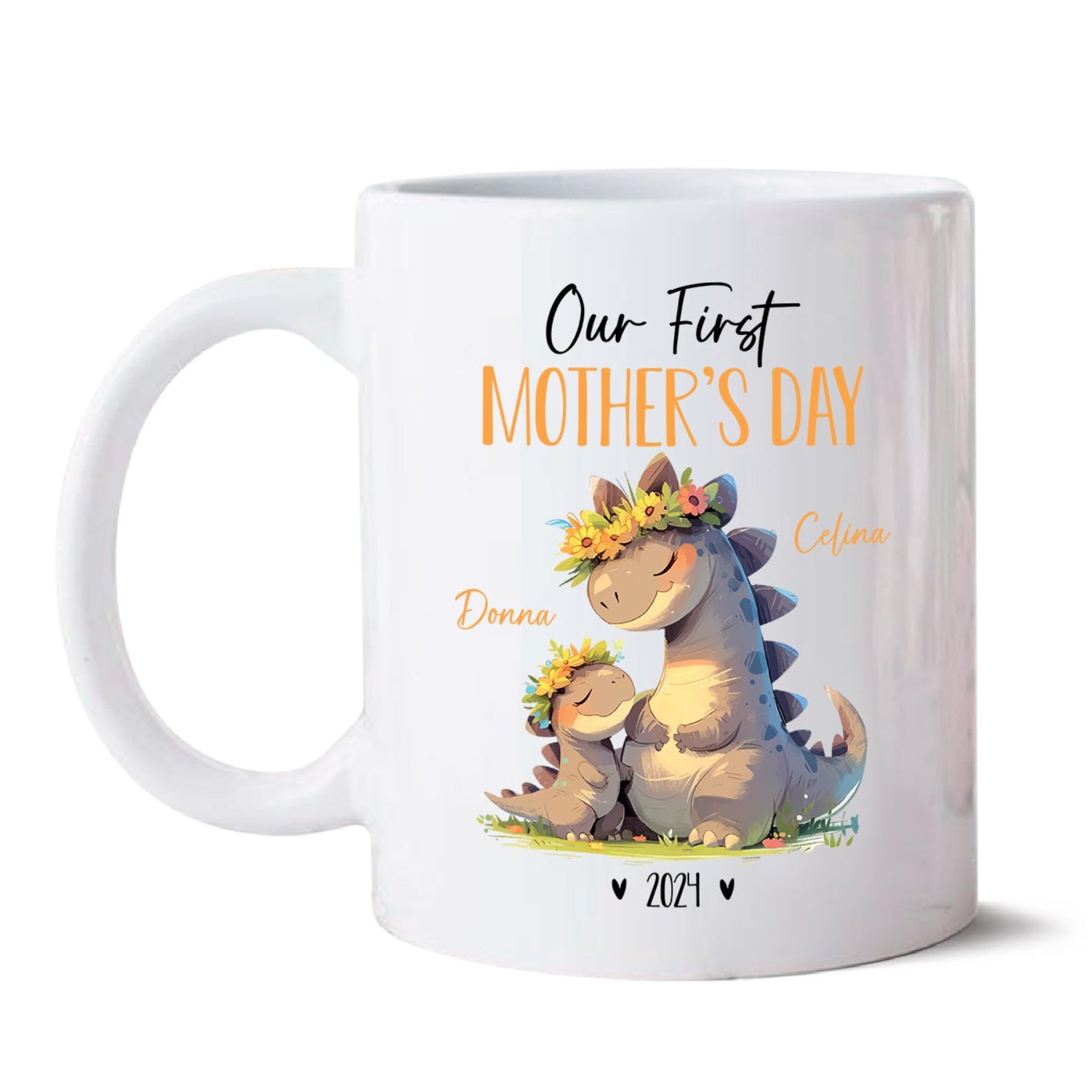 Mug Gift For Dinosaur Lover, Mom And Baby Dinosaur Cups, Our First Mothers Day Coffee Cup, Personalized Dinosaur Animal Porcelai