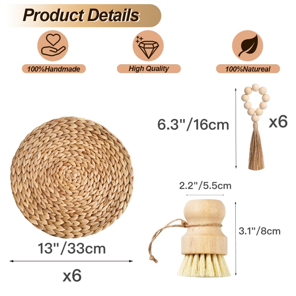 Woven Seagrass Placemats Set Of 6, 13'' Boho Round Woven Natural Placemats, Wicker Placemats, Rattan Placemats, Braided Plate Ch