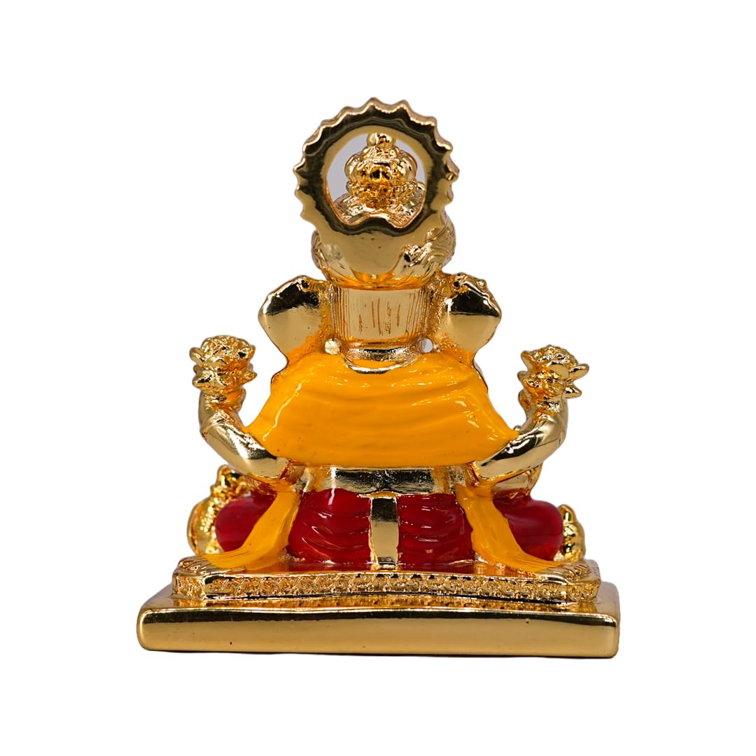 Aarya24Kt Gold Plated Square Base Dagdusheth Ganpati | Ganesh Idol For Car Dashboard, Office Desk,Home Temple & Business Success
