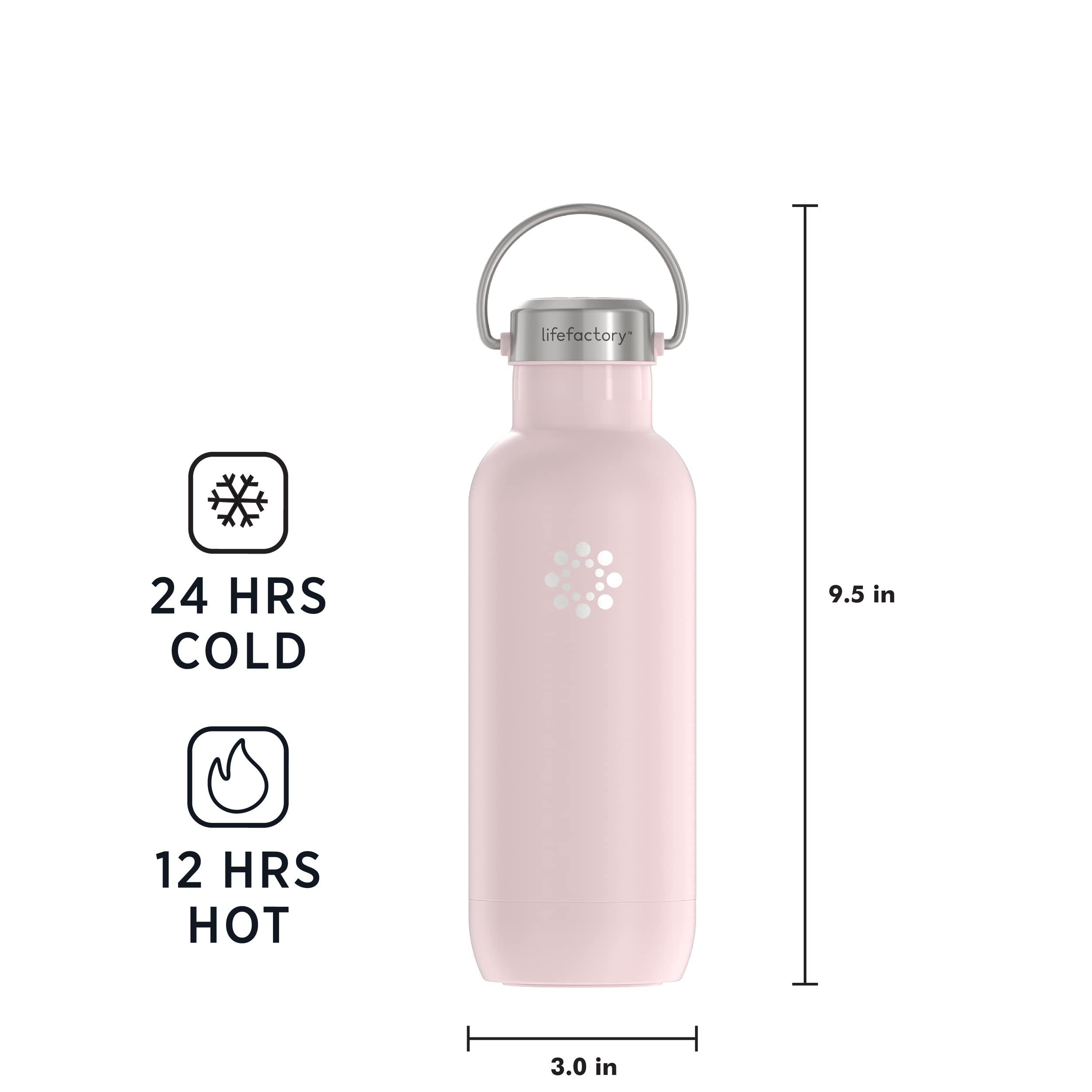 LIfeFactory Stainless Steel Vacuum-Insulated Sport Bottle  20 Ounce  Desert Rose