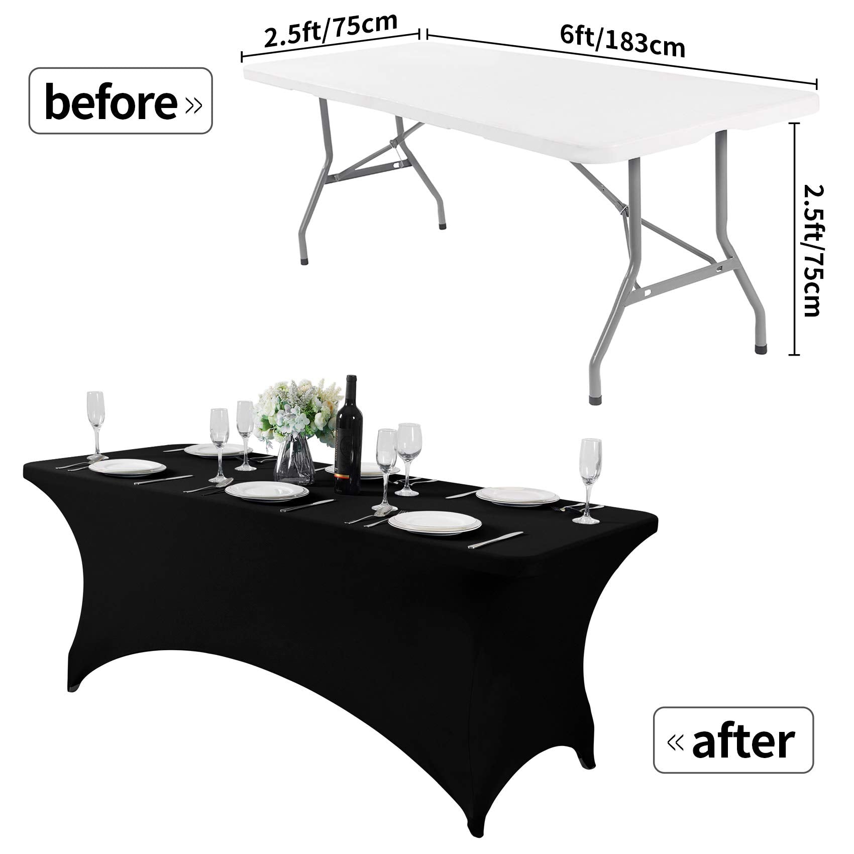 Hezuzo 2Pack Spandex Table Cover For 6Ft Table Universal Fitted Stretch Tablecloth For Party, Banquet, Wedding And Events-Turquo