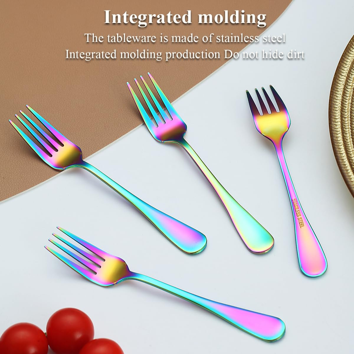 Evanda Rainbow Dessert Forks Set of 12 Pack 5.62''  Rainbow Titanium Plating Pastry Fork  Appetizer Fork for Fruit  Cake  Cheese  Party Trips  Cafes  Restaurants  Easy To Clean  Dishwasher Safe