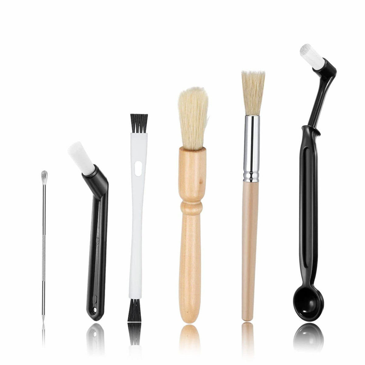 Luxmool 6 Pcs Coffee Brush Set, Professional Espresso Brush Kit, Well-Designed Coffee Grinder Brush, Heavy Wood Handle & Natural
