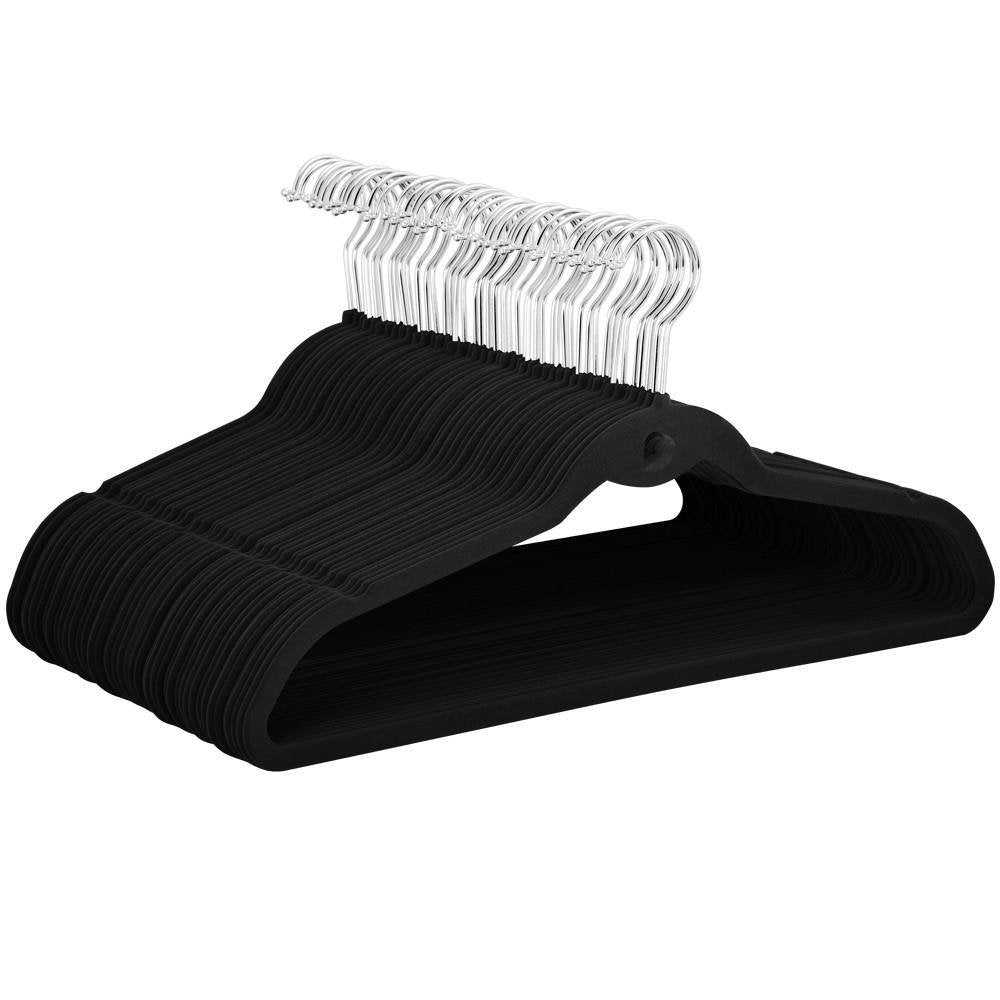 Topeakmart Premium Cascading Velvet Hangers 100 Pack - Non Slip Hangers With Cascading 360 Swivel Hooks Black-Space Saving Cloth