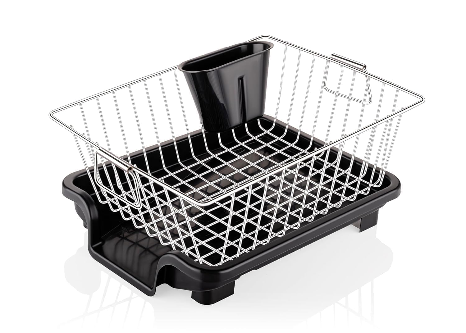 Dealdash Stainless Steel Dish Drying Rack With Drainer Tray, Black, Rust Resistant, With Utensil Holder, 45X25X15 Cm