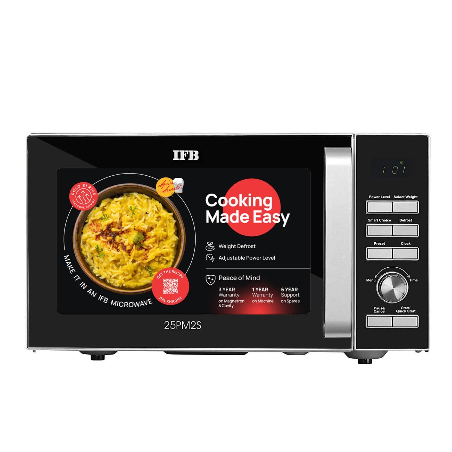 Ifb 25L Solo Microwave Oven With 61 Auto Cook Menus (25Pm2S, Silver, Easy To Use Jog Dial & Buttons, Mug Recipes, Steam Clean, A