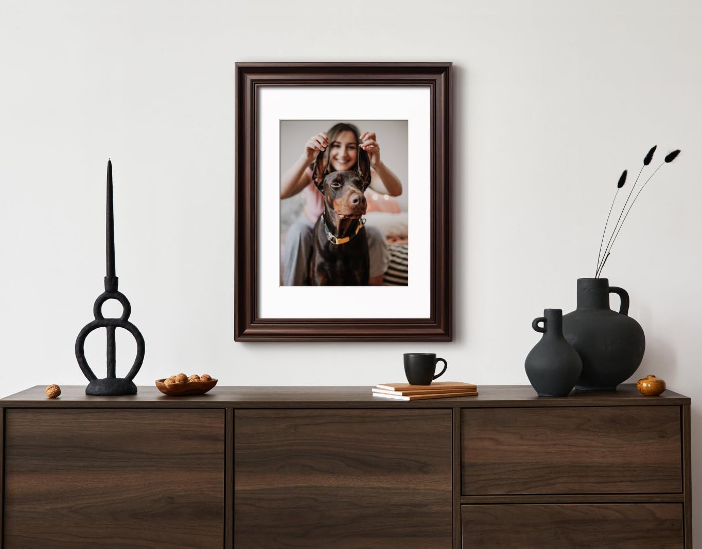 Yaetm 9x12 Picture Frame Matted to 6x8 Set of 4, 1.4    Wide Molding & Dark Brown Photo Frames 9 x 12 with Tempered Glass, Displ