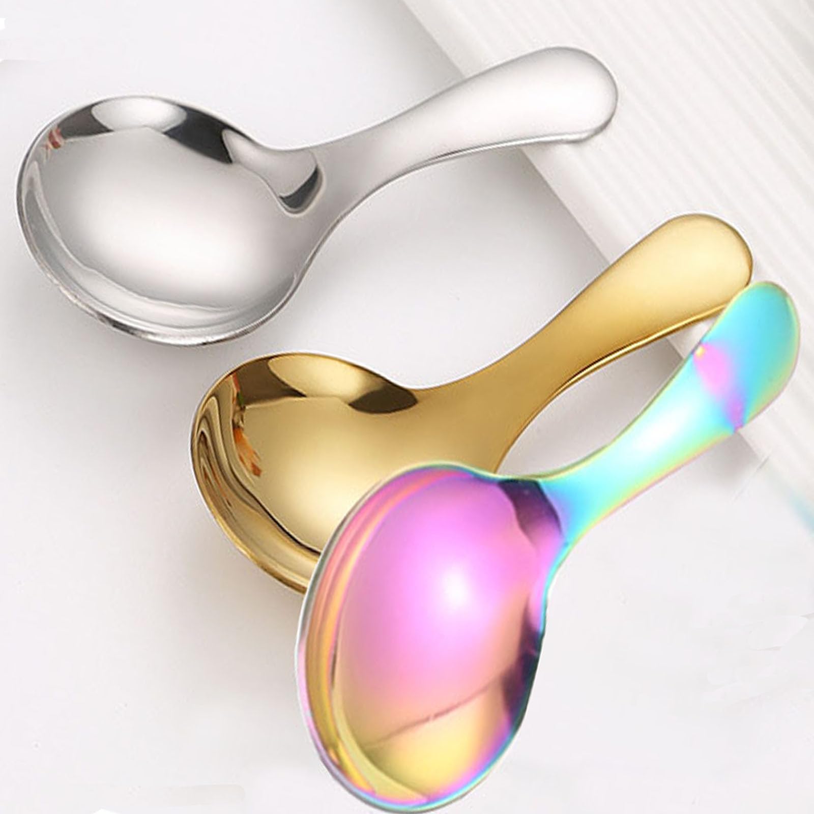 6 Pcs Stainless Steel Short Handle Thickened Small Round Spoons For Honey Candy Coffee Tea Salt Jam And Mustard - Ice Cream Dess