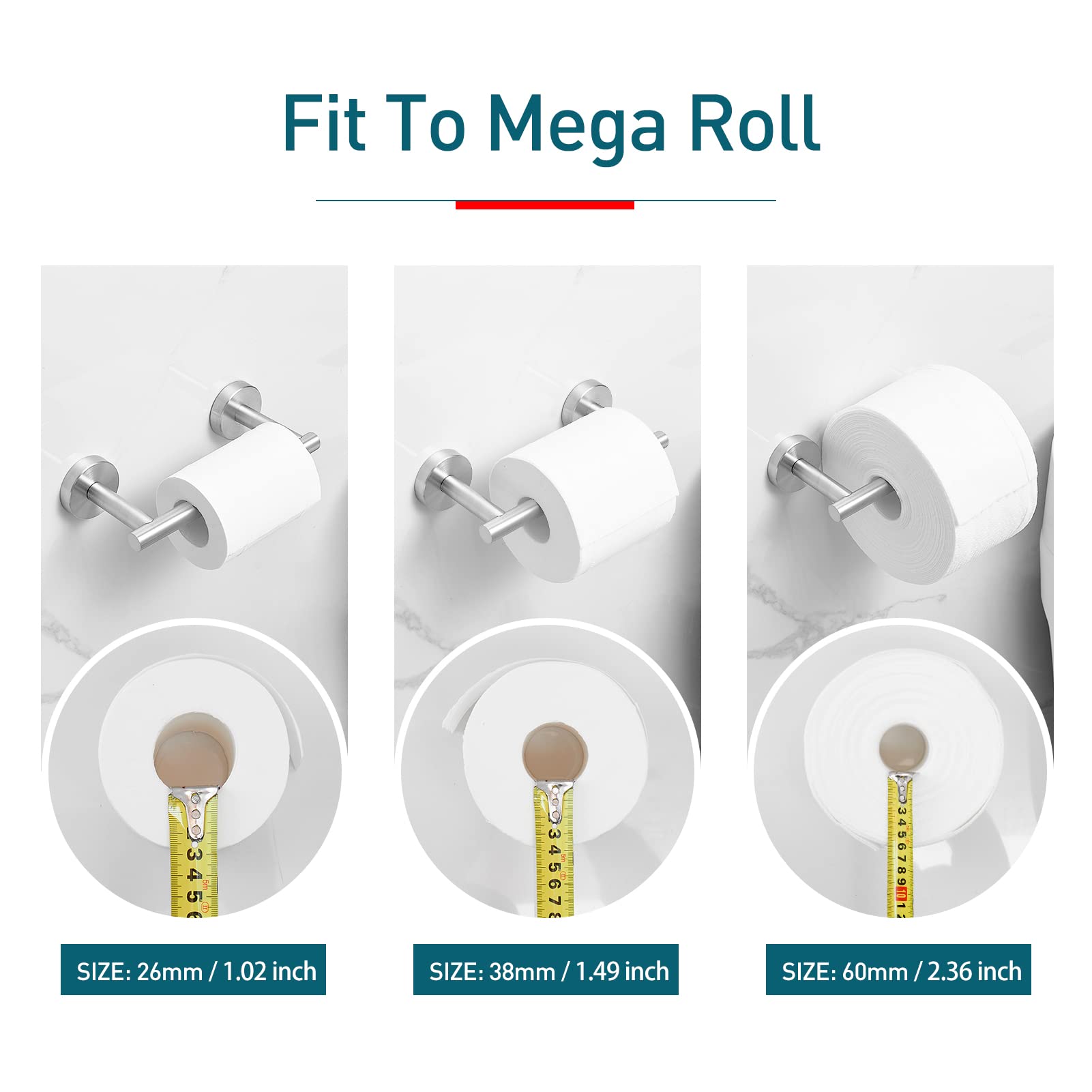 POKIM Toilet Paper Holder Brushed Nickel Metal Bathroom Flexible Pivoting Large Tissue Roll Handle on Wall Mounted  SUS 304 Stainless Steel Adjustable Toilet TP Mega Roll Holder Modern