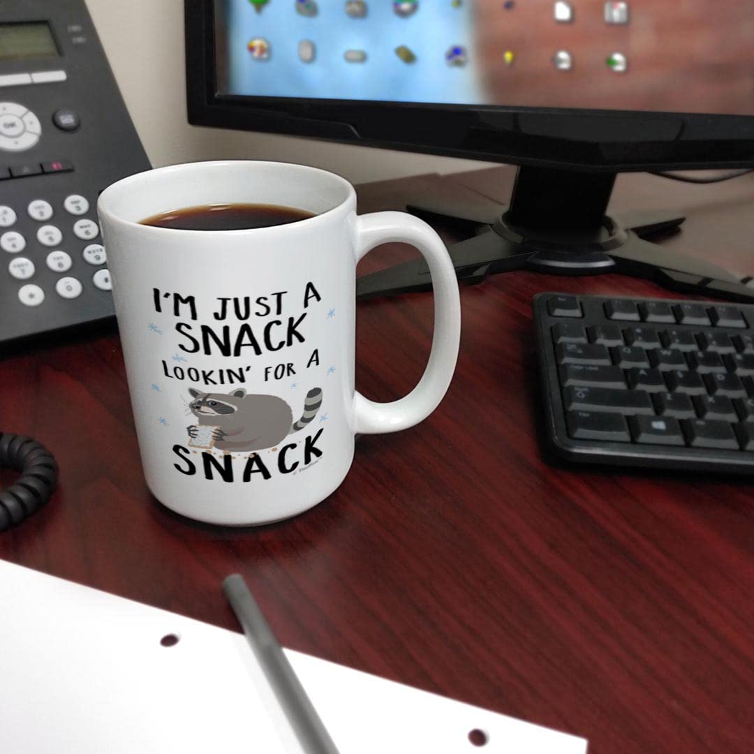 Raccoon Coffee Mug Just a Snack Lookin' for a Snack Trash Panda Mug 15-oz Coffee Mug Tea Cup White