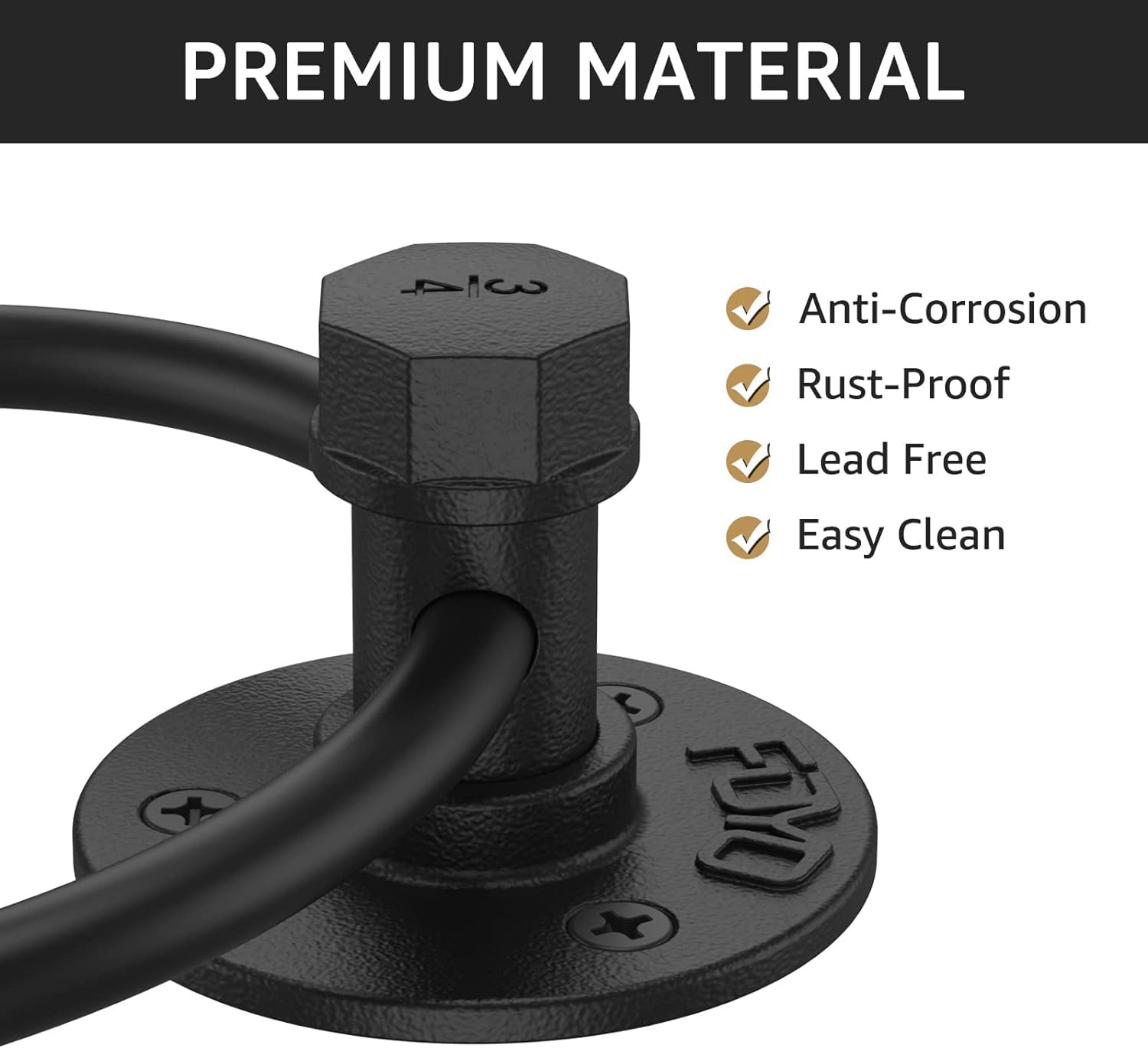 Industrial Towel Rings  Licperron Matte Black Pipe Hand Towel Rack  Wall Mounted Towel Holder for Bathroom 1PCS