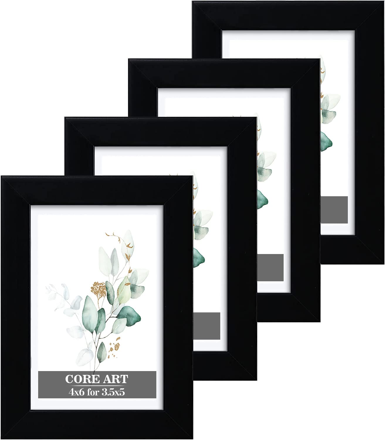 CORE ART 4x6 Black Picture Frame Set of 4,Display Pictures 3.5x5 with Mat or 4 x 6 without Mat,Multi Photo Frames Collage for Wa