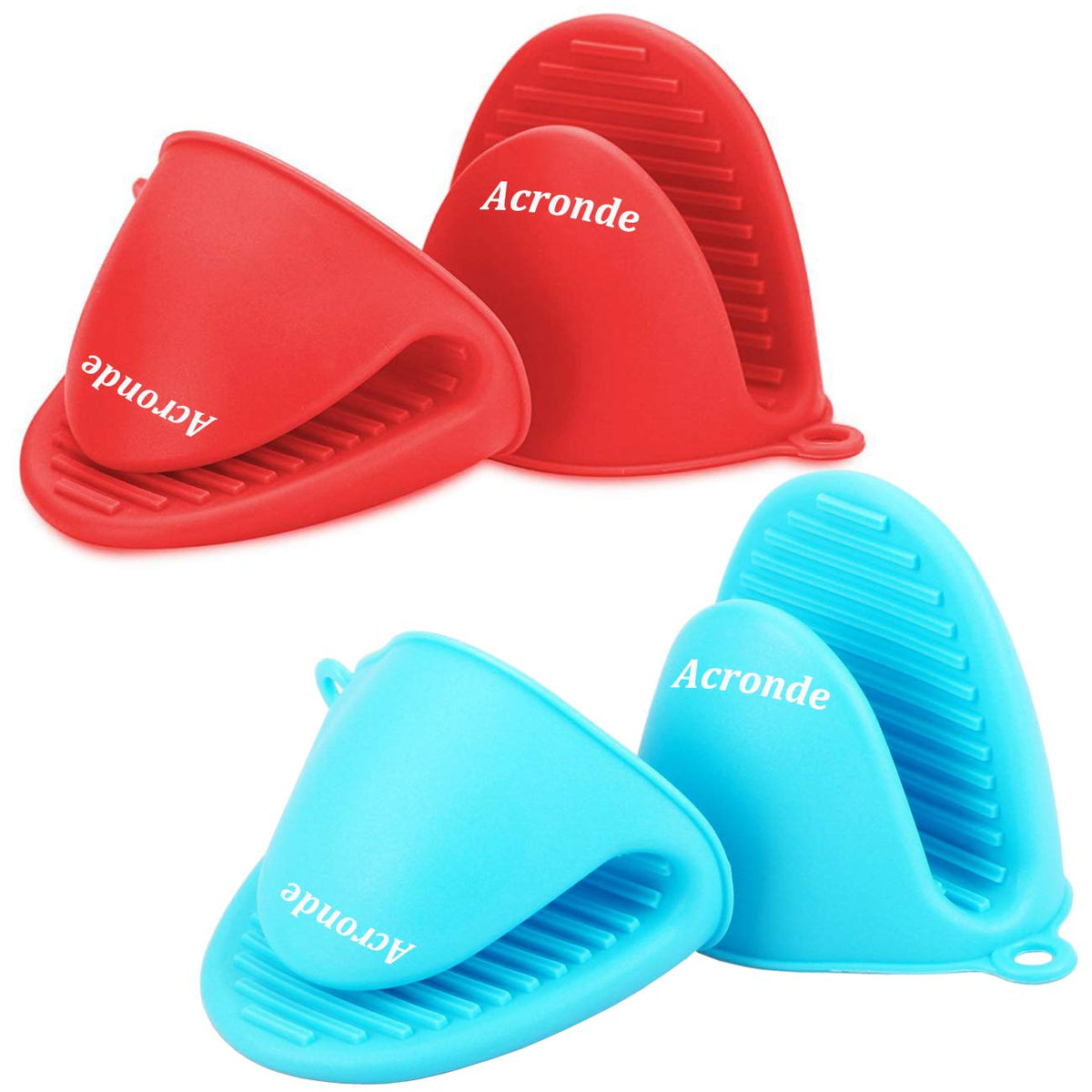 Acronde 2 Pairs Mini Oven Gloves Silicone Heat Resistant Cooking Pinch Mitts Potholder For Kitchen Cooking & Baking (Red And Blu