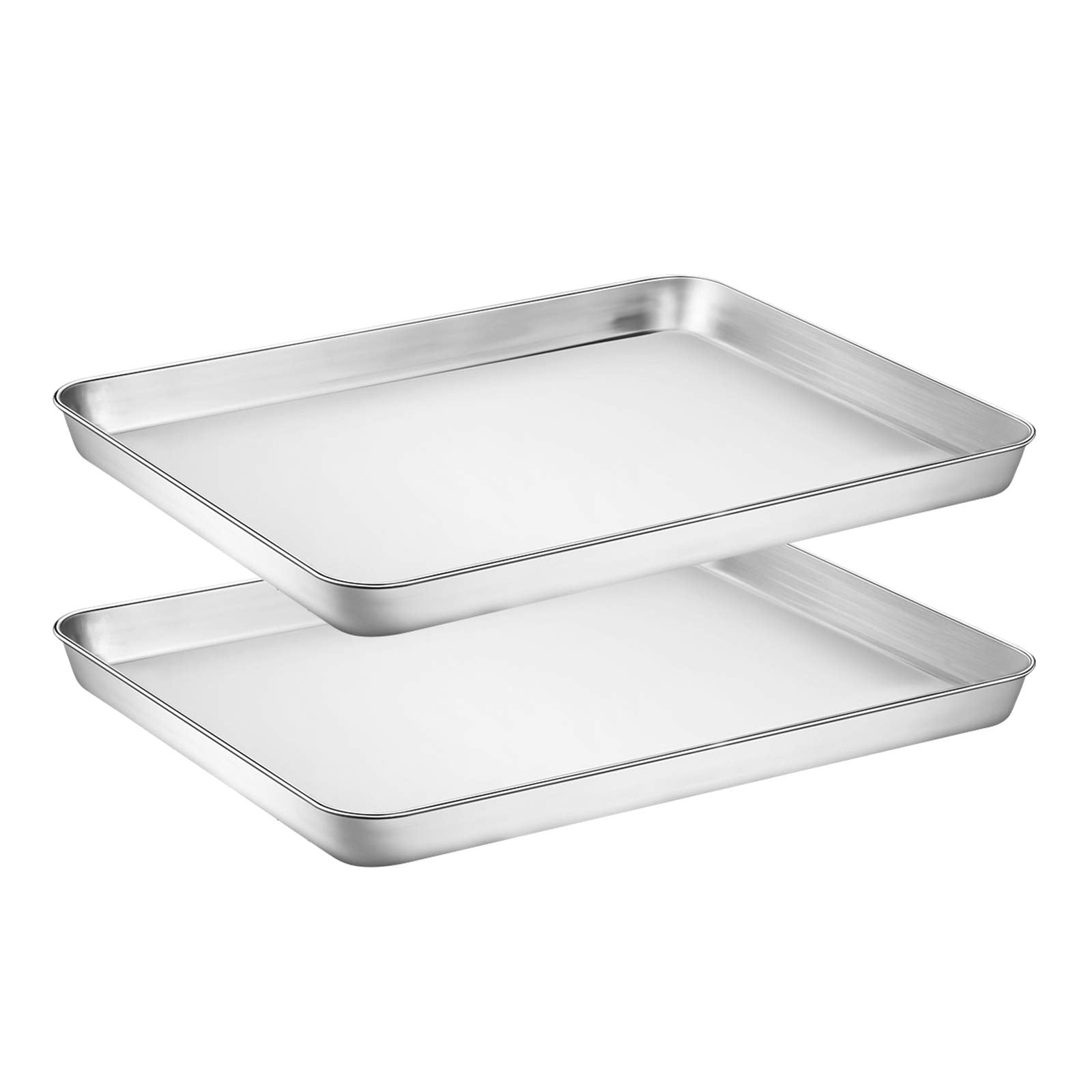 Wildone Baking Sheet Set Of 2 - Stainless Steel Cookie Sheet Baking Pan, Size 12 X 10 X 1 Inch, Non Toxic & Heavy Duty & Mirror