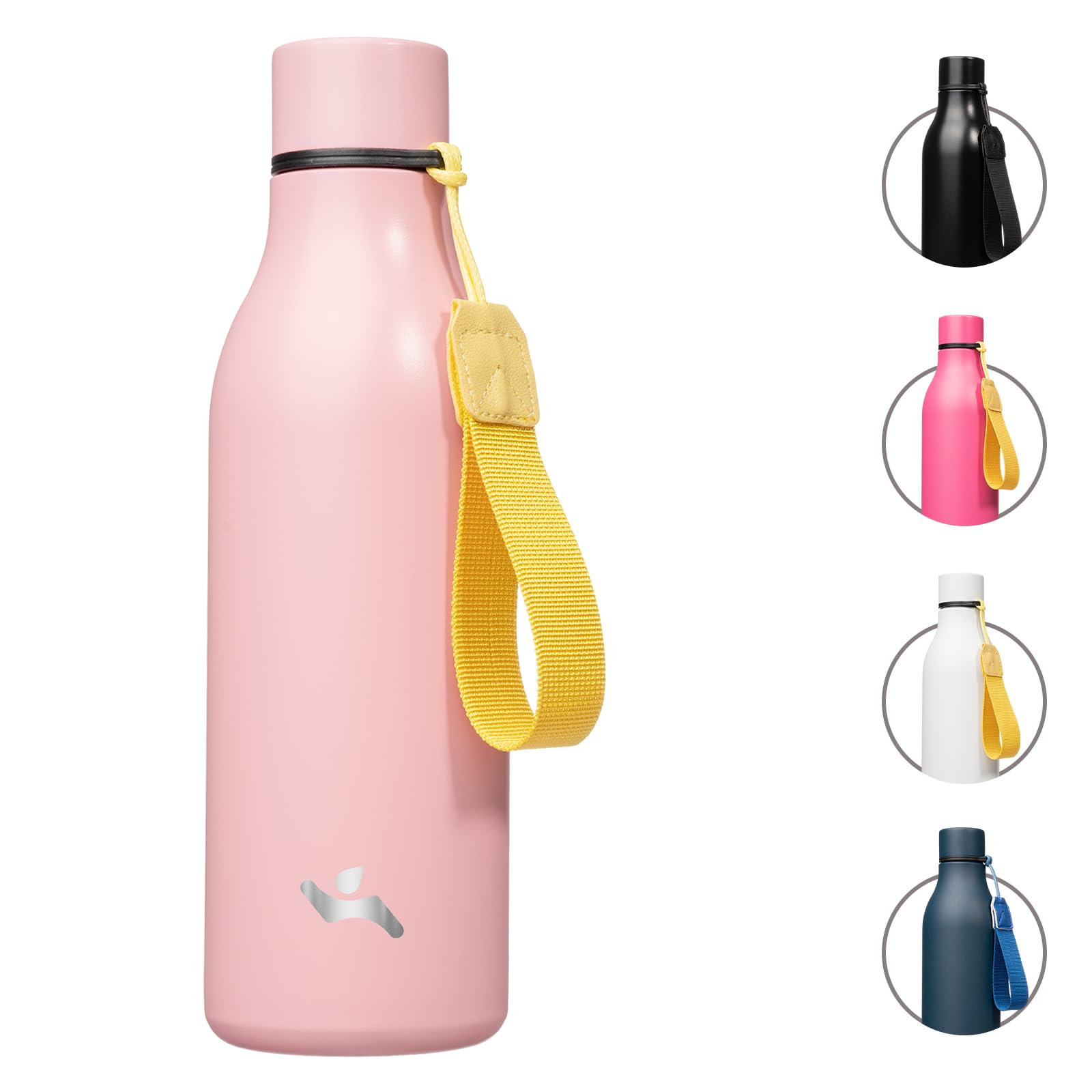 Konokyo Insulated Water Bottle with Strap,18 oz Double Wall Stainless Steel Vacuum Bottles Metal Water Flask,Light Pink