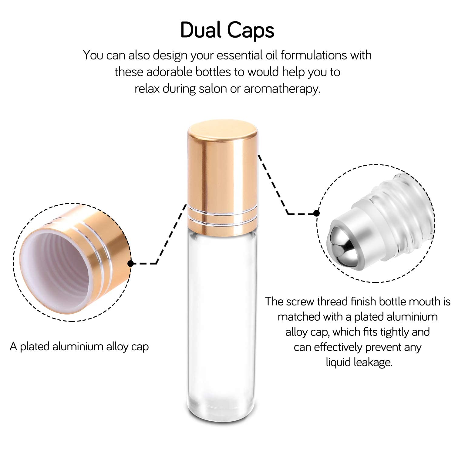 PrettyCare Essential Oil Roller Bottles 10ml (Clear Glass Bottle with Gold Cap  12 Pack  2 Extra Stainless Steel Balls  24 Labels  Opener  Funnels for Oils  Roller on Bottles