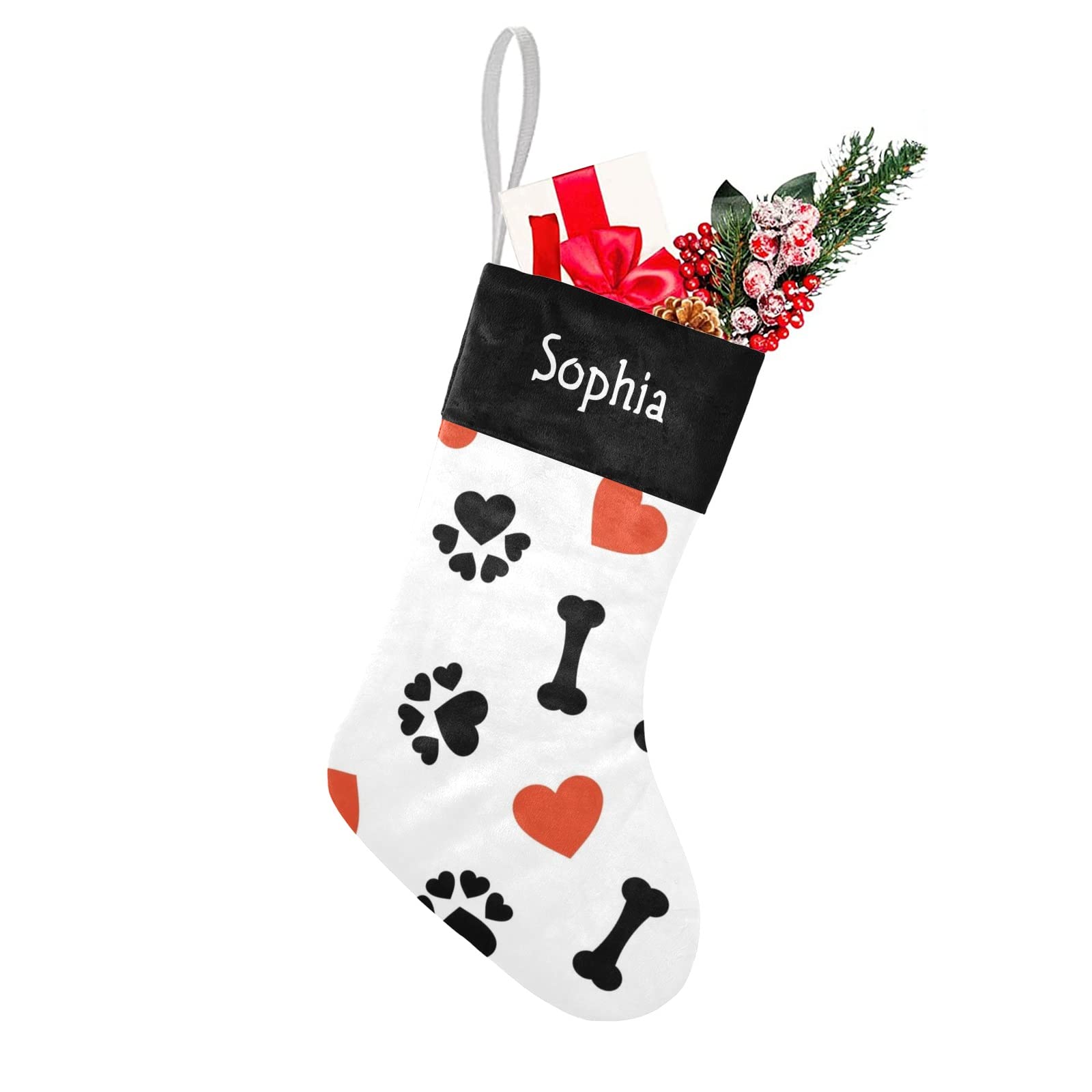 SunFancyCustom Custom Red Heart Paw Dog Christmas Stocking Personalized with Name Xmas Family Holiday Birthday Gift Decor 17.52 