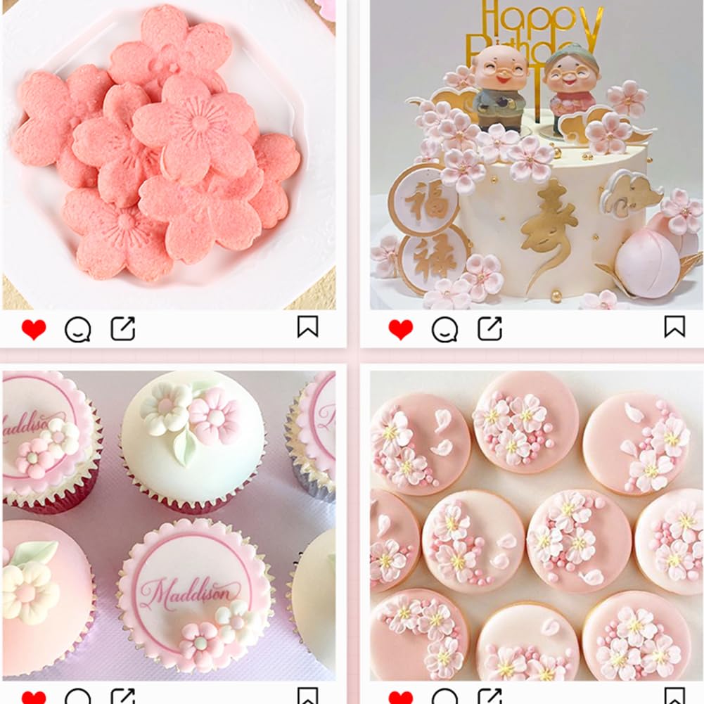 Kalaien Cherry Blossom Silicone Fondant Mold 2Pcs For Diy Cake Decoration Cupcake Topper Sugar Craft
