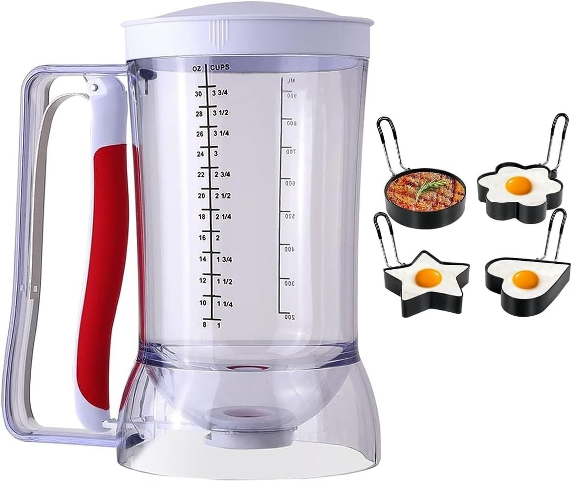 Pancake Batter Dispenser With Squeeze Handle For Precise Portion Control, Clear Measuring 4 Cup Batter Separator For Cookie Cake