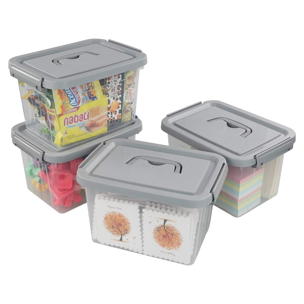 Ggbin 6 Quart Clear Latch Storage Box, 4 Pack Small Organizer Bins With Lids