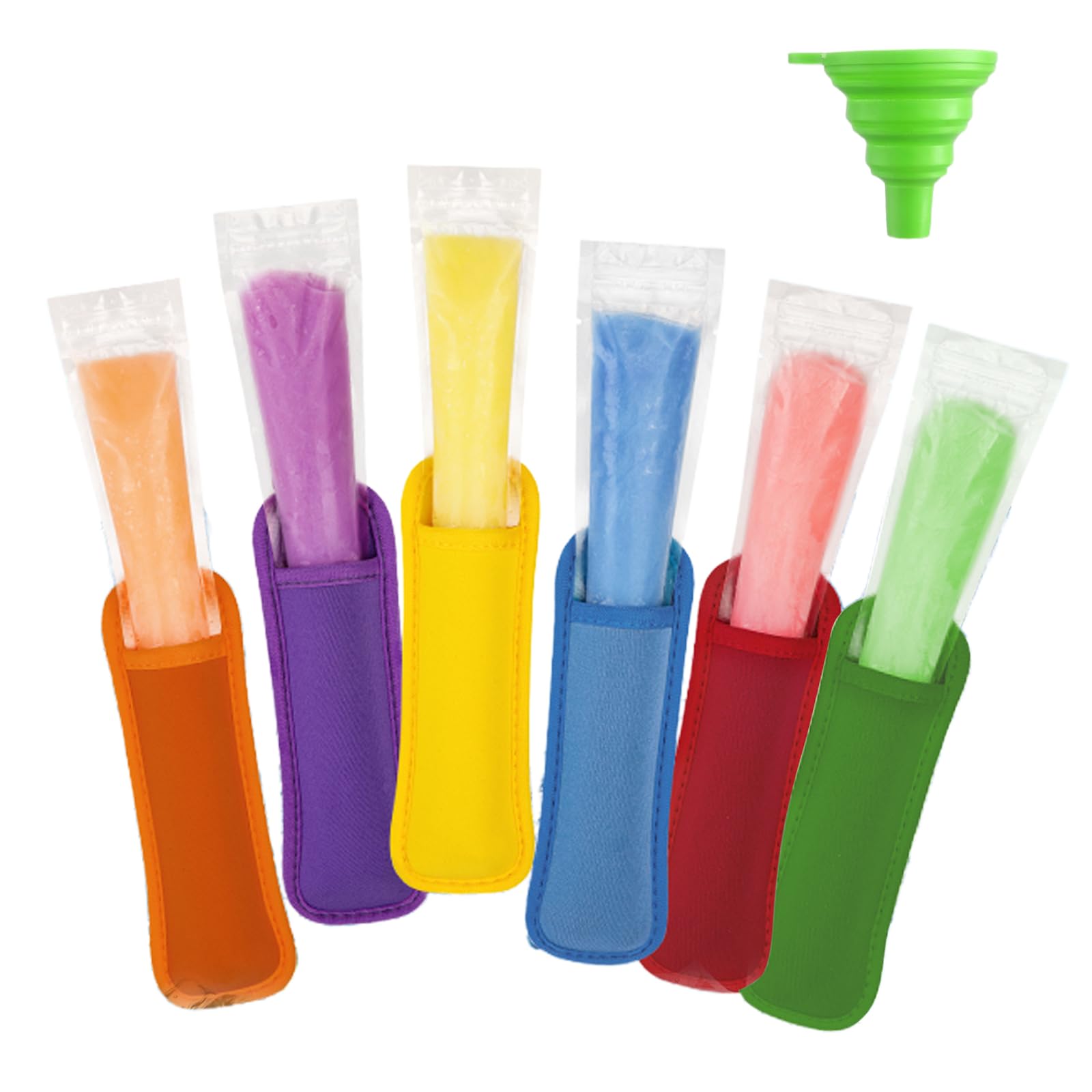 150 disposable popsicle bags with zip closure (includes 1 funnel) and 6 reusable anti-freeze popsicle sandwich bags for DIY heal