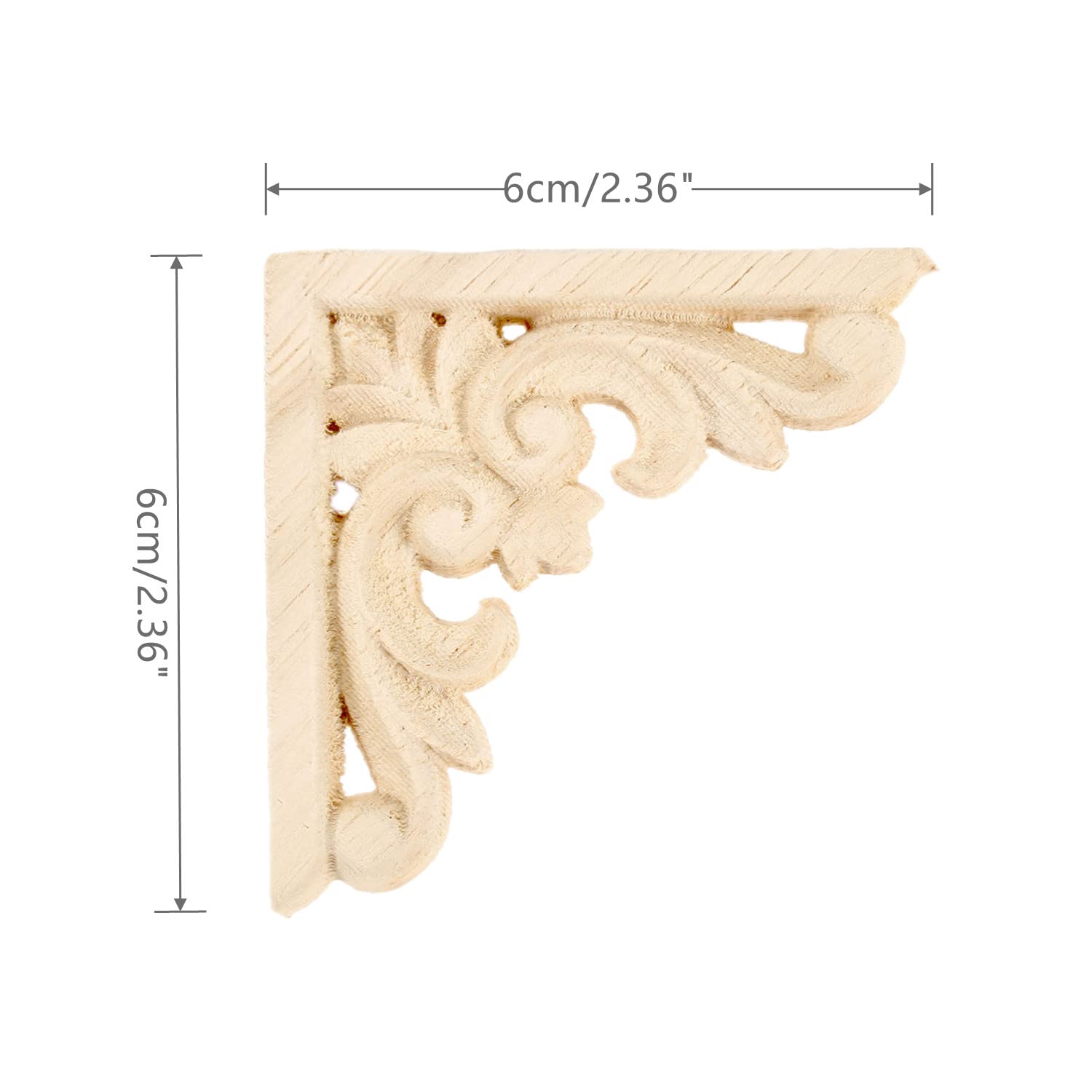 MUXSAM Furniture Applique  6x6cm/2.36''x2.36''  Wood Carved Corner Onlay Unpainted Frame Decal for Wall Cabinet Door Bed Dresser Mirror Decoration(4-Pack)