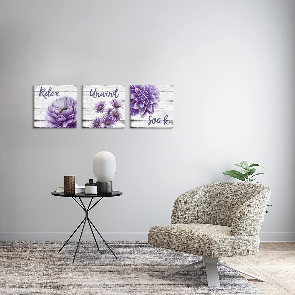 Zlove Purple Bathroom Canvas Wall Art Lavender Pictures For Bathrooms Relax Soak Unwind Bathroom Sign