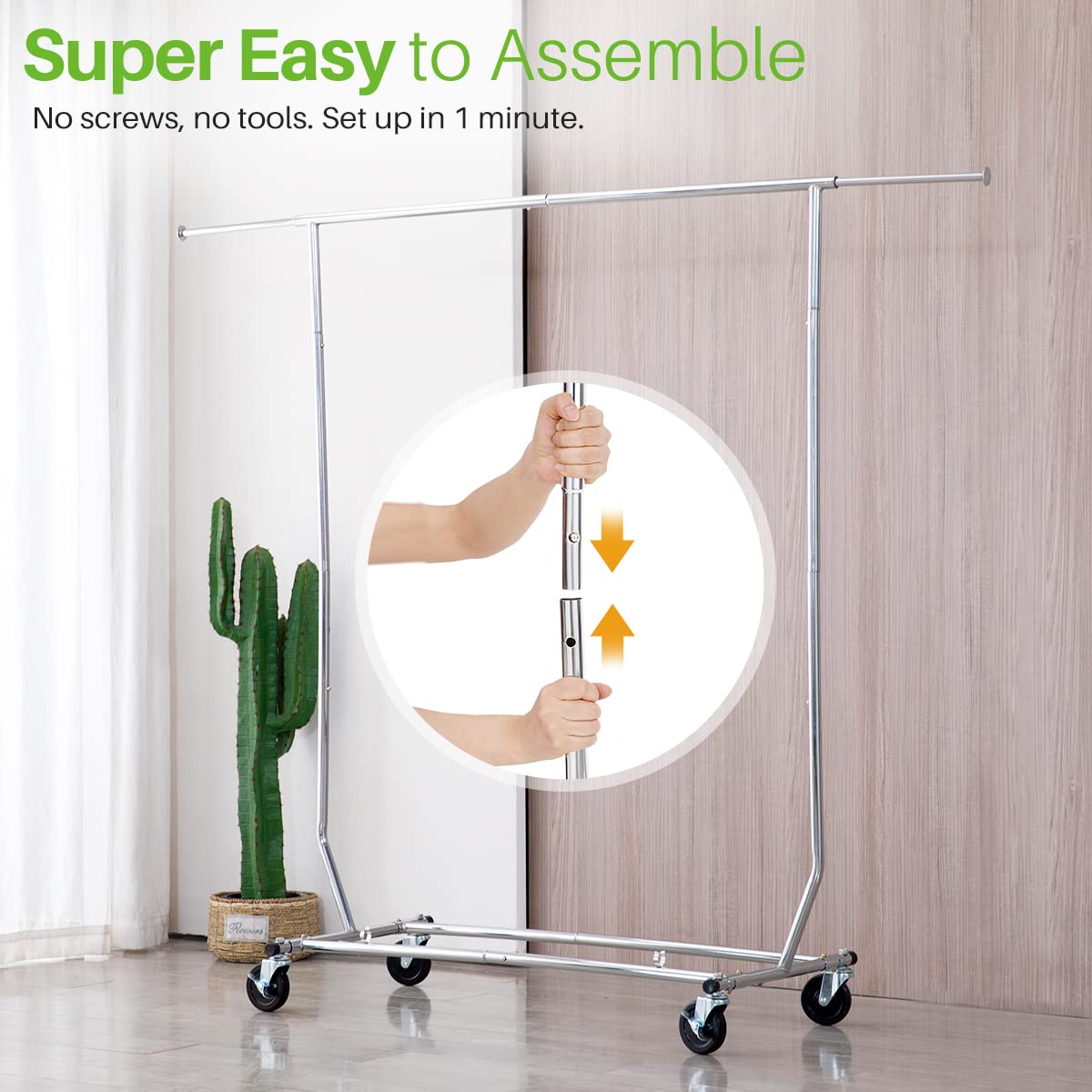 Hokeeper Clothes Rack, Clothing Racks For Hanging Clothes, Heavy Duty Garment Rack Load 300Lbs, Commercial Rolling Rack, Collaps