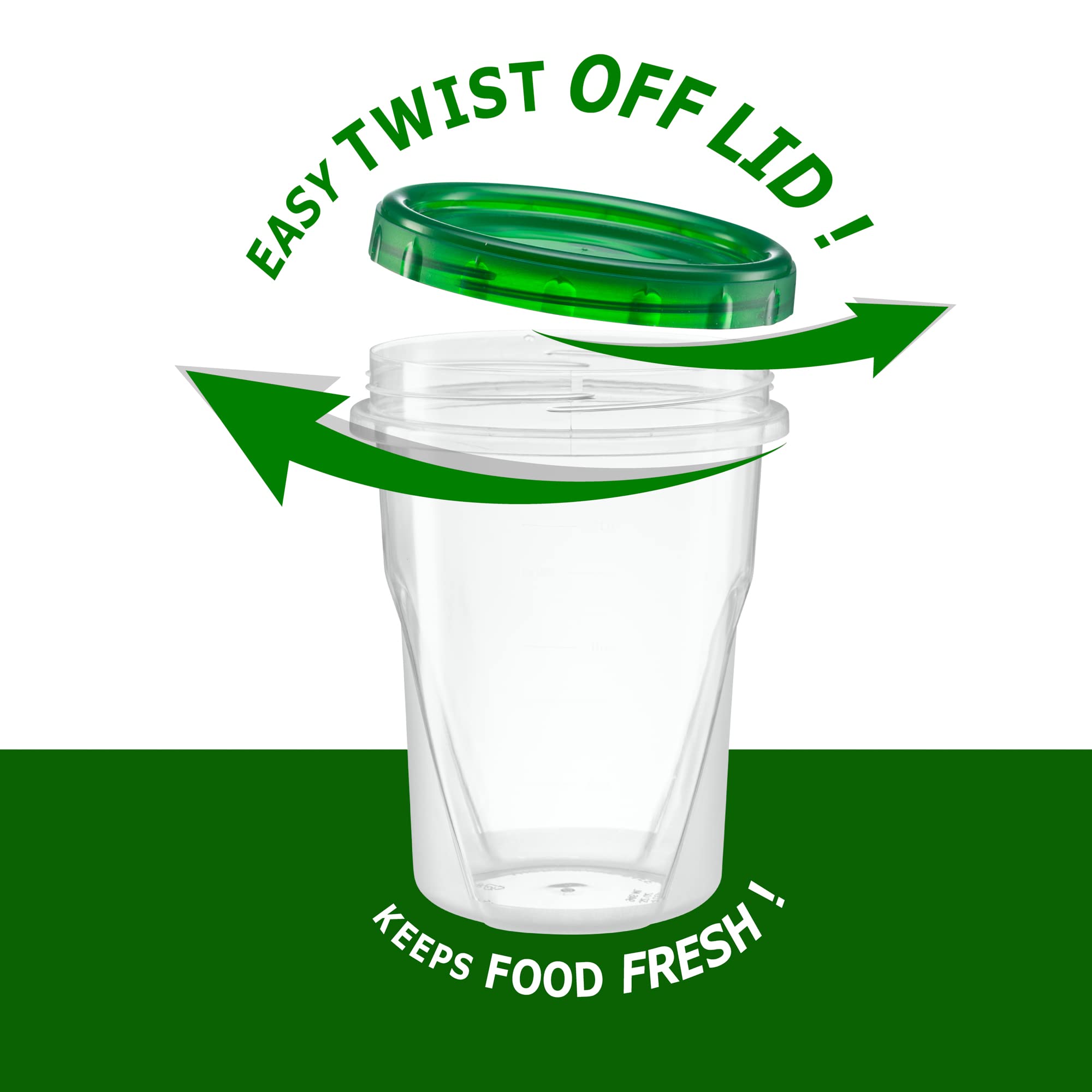 Elegant Disposables (32 Ounce 10 Pack) Twist Cap Containers Clear Bottom With Green Top Screw On Lids Twist Top Food Storage Fre