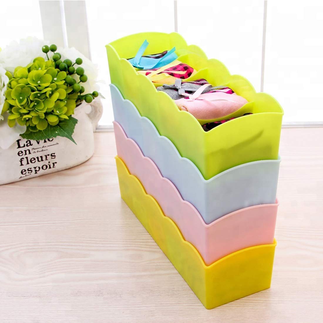 Xmart India Drawer Dividers Closet Storage Box For Home And Office, Plastic, Multicolour, Rectangular, 3.34 X 10.43 X 2.55 Inche