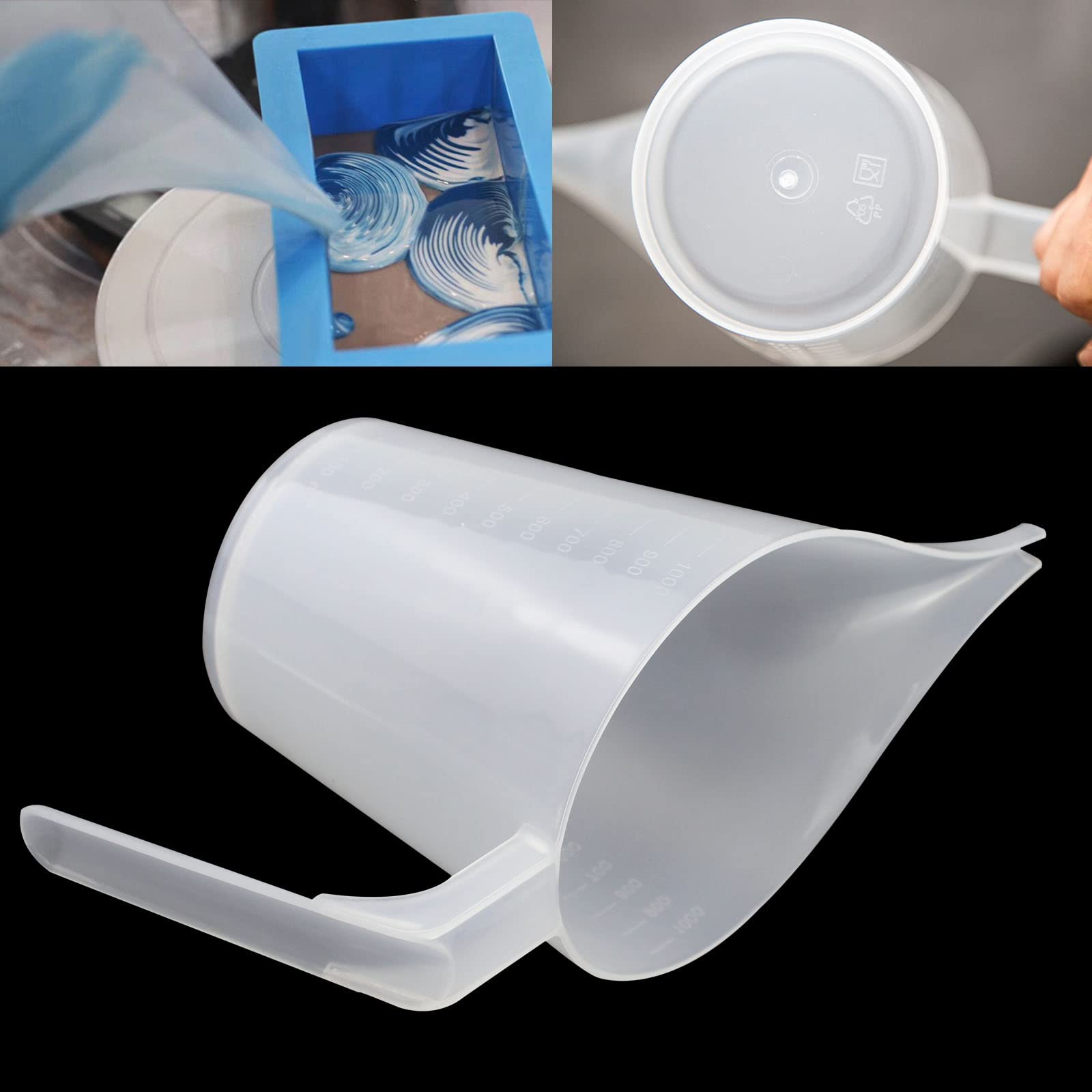 4 Pieces Plastic Funnel Pitcher 1000Ml Capacity Measuring Cups With Long Spouts And Clear Scales For Canning Watering Plants