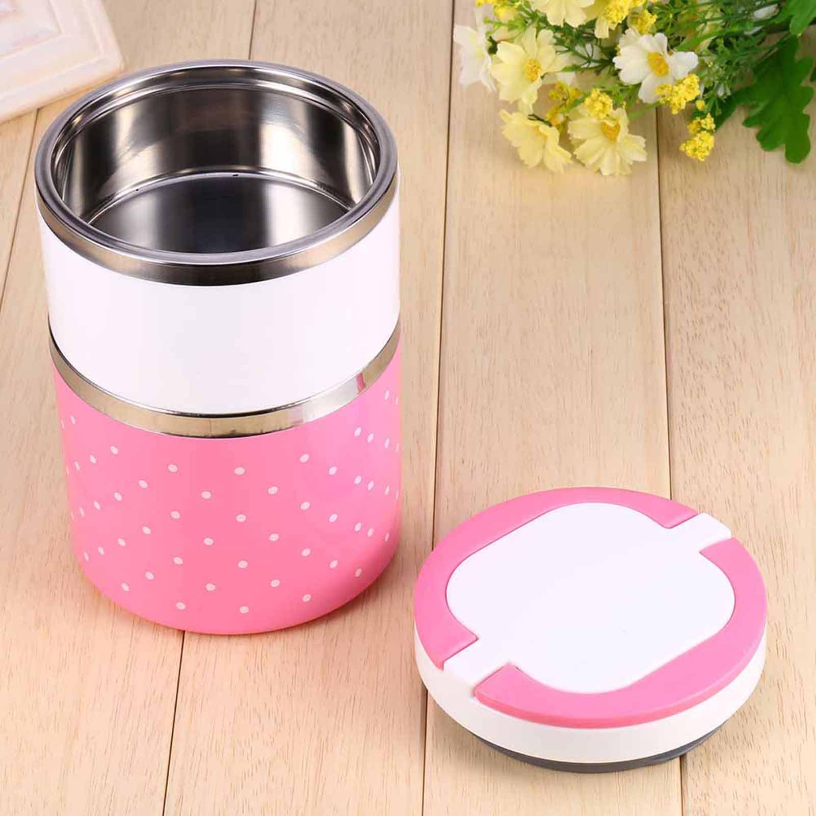 2 Layer Thermal Lunch Box Stainless Steel Insulated Box Leakproof Food Storage Container With Double Handles