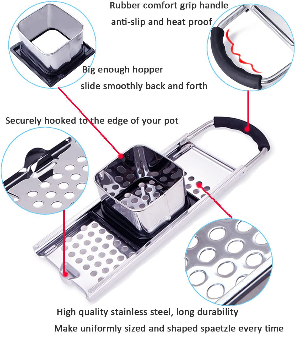 Premium Grade Stainless Steel Spaetzle Maker, Timesaver Homemade Traditional German Egg Noodle Maker, Manual Pasta Noodle Dumpli