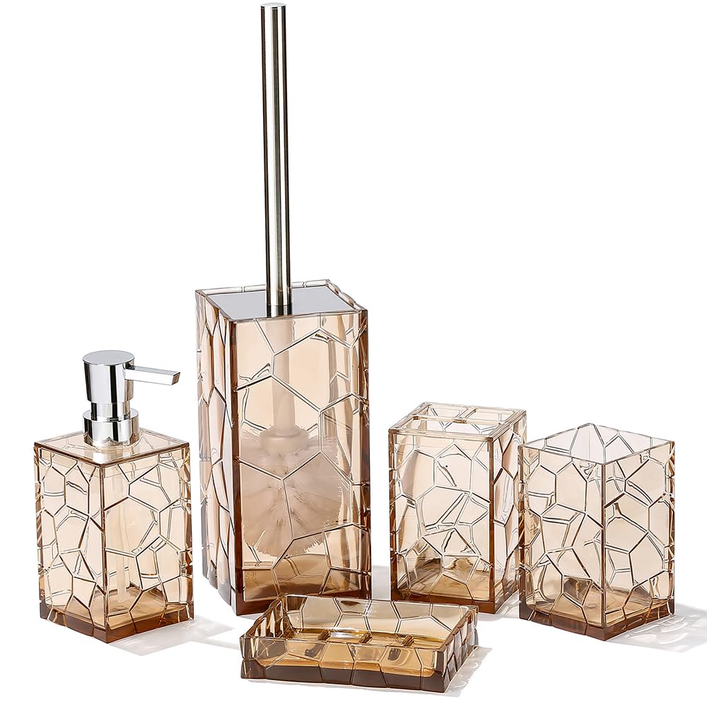 Clear Acrylic Bathroom Accessories Set - Rust-Free, Transparent Design - Includes Soap Dispenser, Toothbrush Holder, Cup, Soap D