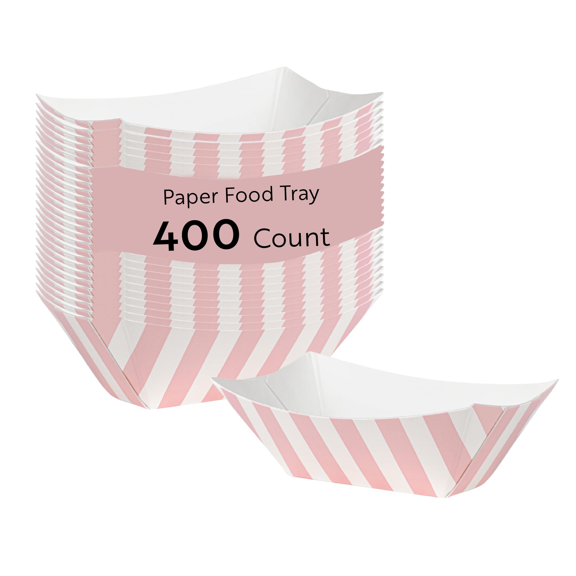 Restaurantware Bio Tek 2 Ounce Food Boats 400 Disposable Paper Food Trays - Heavy-Duty Greaseproof Pink and White Paper Boats fo