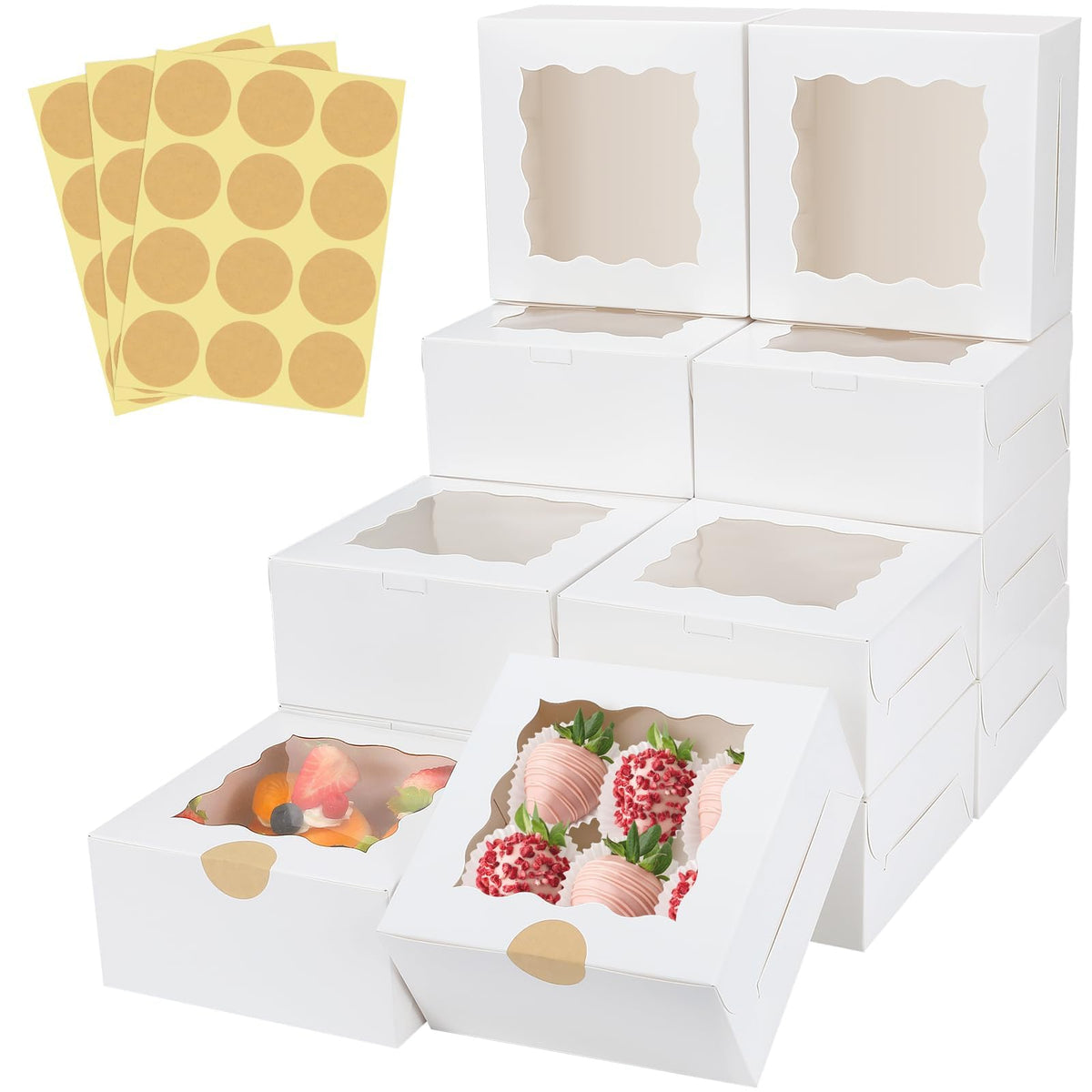 Hawhawtoys 60 Pcs Bakery Boxes With Window, 6 X 6 X 3 Inches, White Cookie Boxes Pastry Boxes For Baked Goods (White)