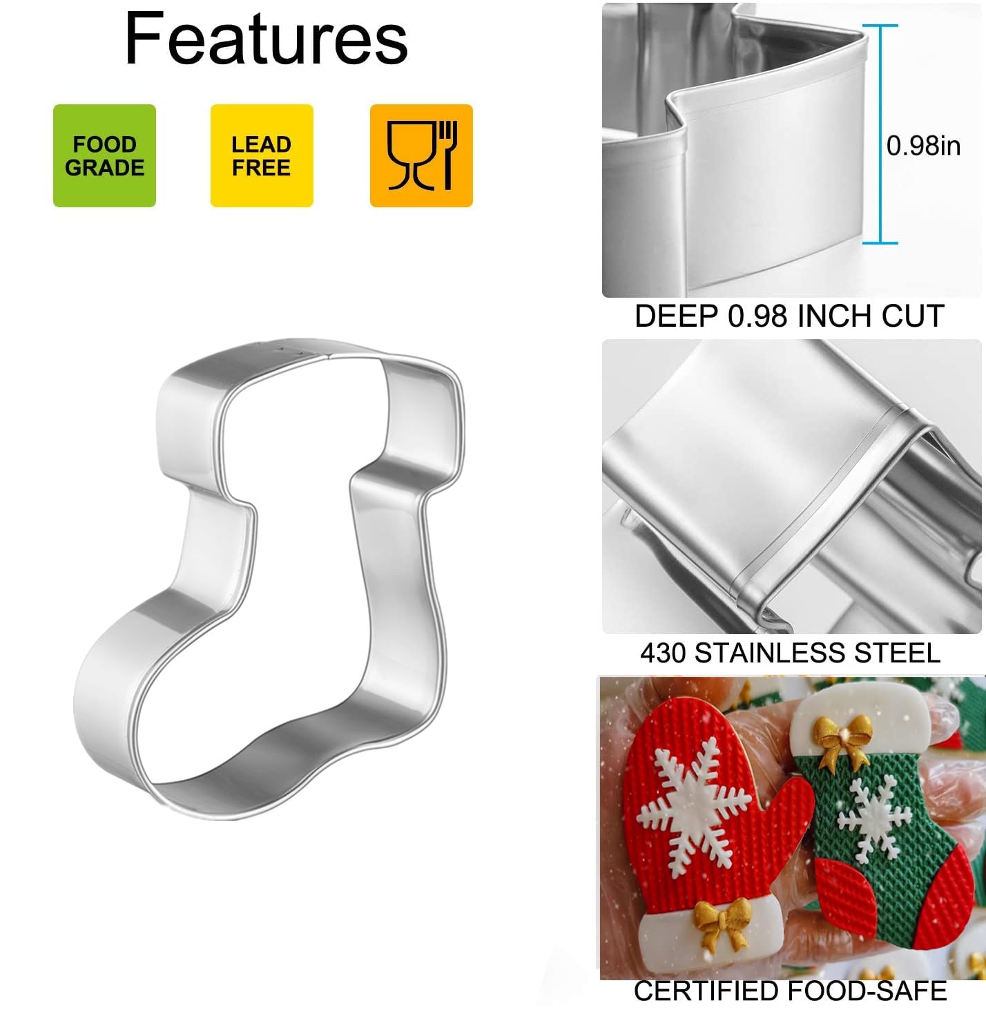 Q-Baker Christmas Cookie Cutters 4Pcs Winter Holiday Cookie Cutter Set Stainless Steel With Winter Hat, Ugly Sweater, Mitten,Sto